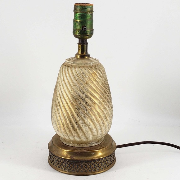 Vintage Ormolu Brass base aventurine gold glass accent lamp